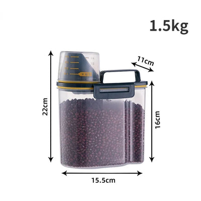 1.5Kg/2Kg Dog Cat Food Pail Plastic Storage Tank with Measuring Cup Container Moisture-Proof Sealed Jar Pet Supplies Accessories