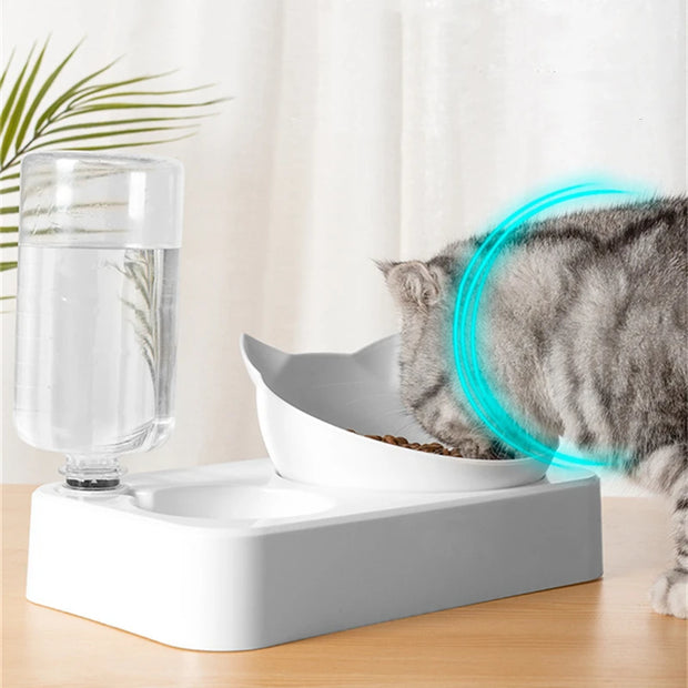 Pet Feeder 2-In-1 Pet Feeding Bowl Dog Cat Automatic Water Dispenser with Removable Stainless Steel Bowls Pet Supplies